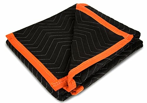 Black moving blanket with orange trim