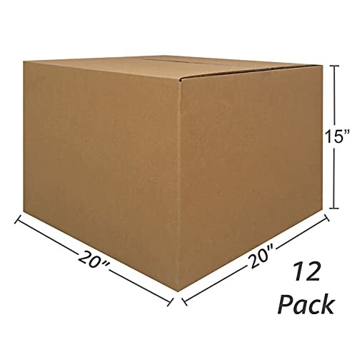 Cardboard box measuring 20 by 20 by 15 inches, pack of 12