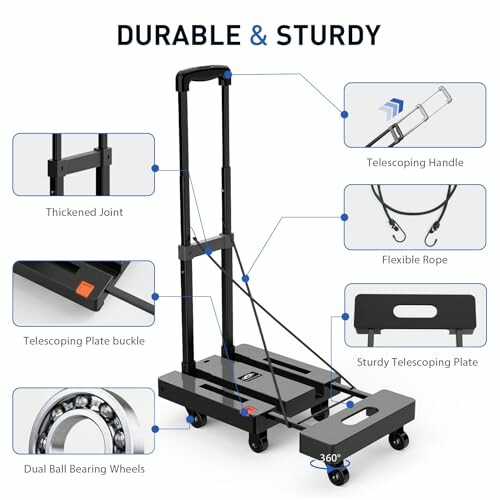 Foldable cart with telescoping handle and sturdy plate