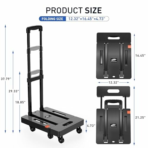 Foldable luggage cart with dimensions and handle