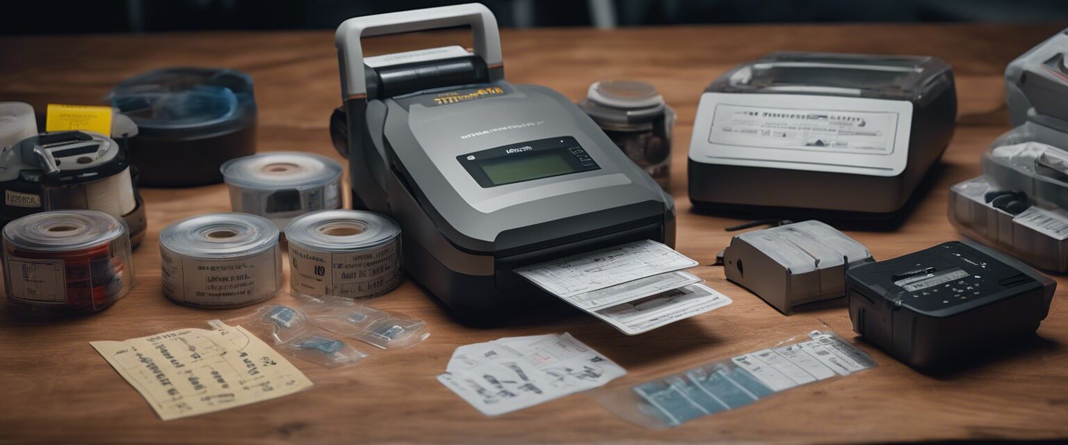 Labeling tools on a wooden table.