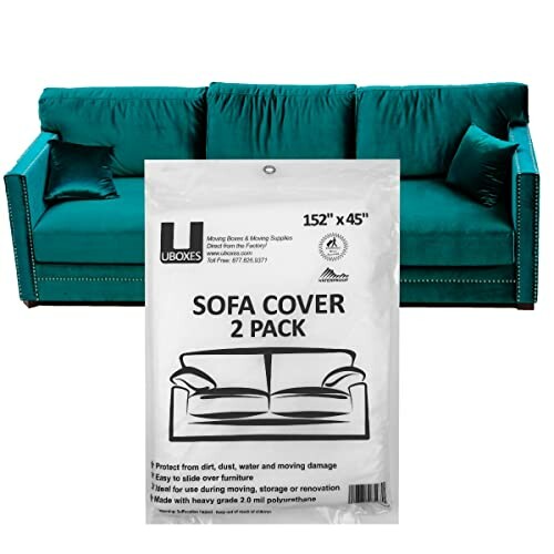 Teal sofa with Uboxes sofa cover 2 pack in front